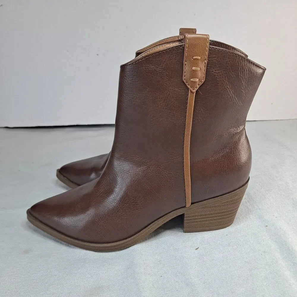 Universal Thread Marlow Booties Womens 6.5 Brown Faux Leather Pointed Toe